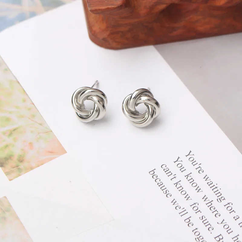 Tiny Metal Stud Earrings for Women Gold Color Twist Round Earrings Small Unusual Earrings Boucles D'Orailles Fashion - detail 8