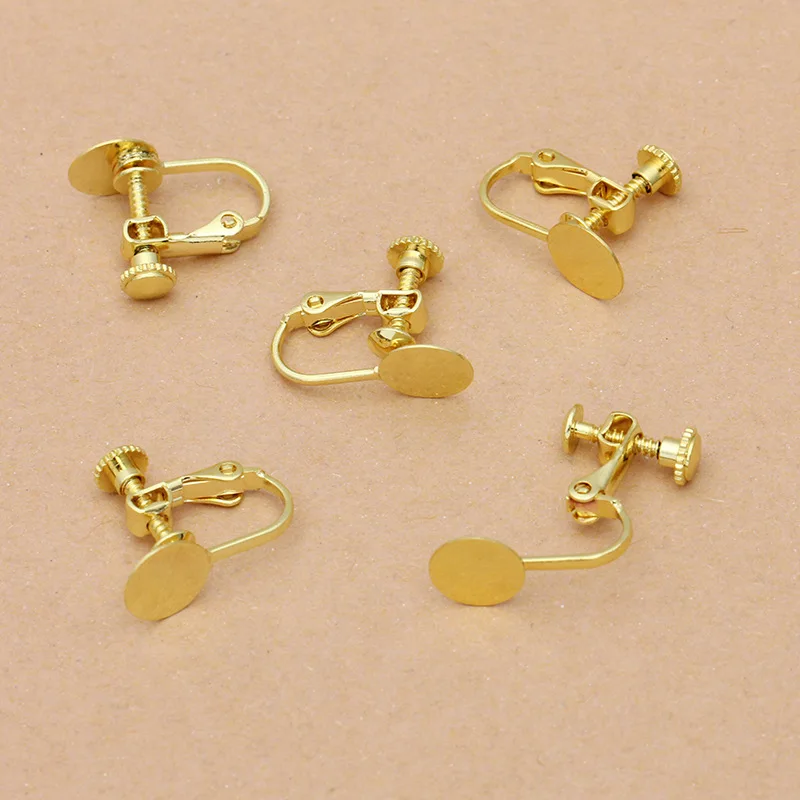 40pcs 8mm Screw Back Clip On No pierced Hanging Dangle Earrings Blank Flat Circle Glue Pad  Cabochons Bases Earrings Findings