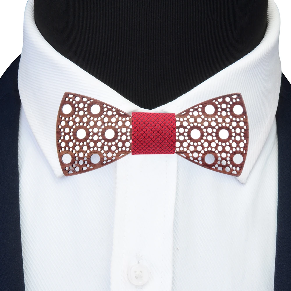 New Slim 100% Wooden Bow Tie Dot Hollow Careved Neck Ties For Men Wedding Red Bule Plaid Formal Wood Bowtie Accessories Cravat