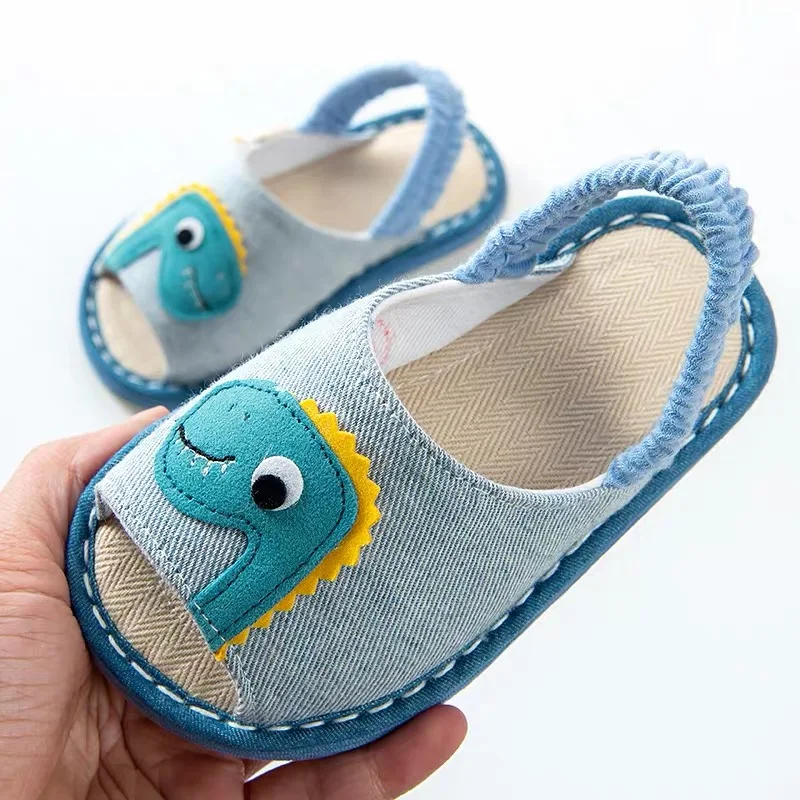 Kids baby slippers toddlers sandals non-slip home indoor children shoes cartoon elastic home sandals infant cloth shoes