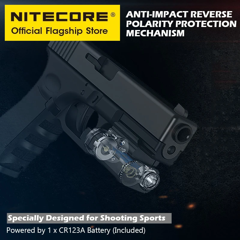 Nitecore-Lámpara táctica NPL20 de 460 lúmenes, Montaje compacto en Riel, linterna LED del ejército, foco táctico impermeable, batería CR123A