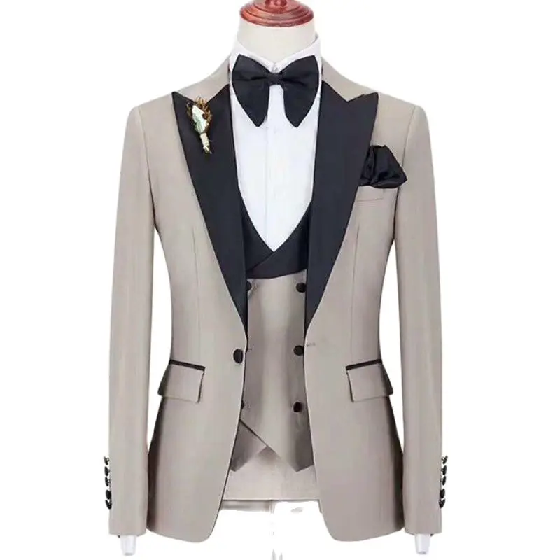 

Real Picture Beige Men's Evening Dress Toast Suits Groom Tuxedos Coat Waistcoat Trousers Set (Jacket+Pants+Vest+Tie) W:288