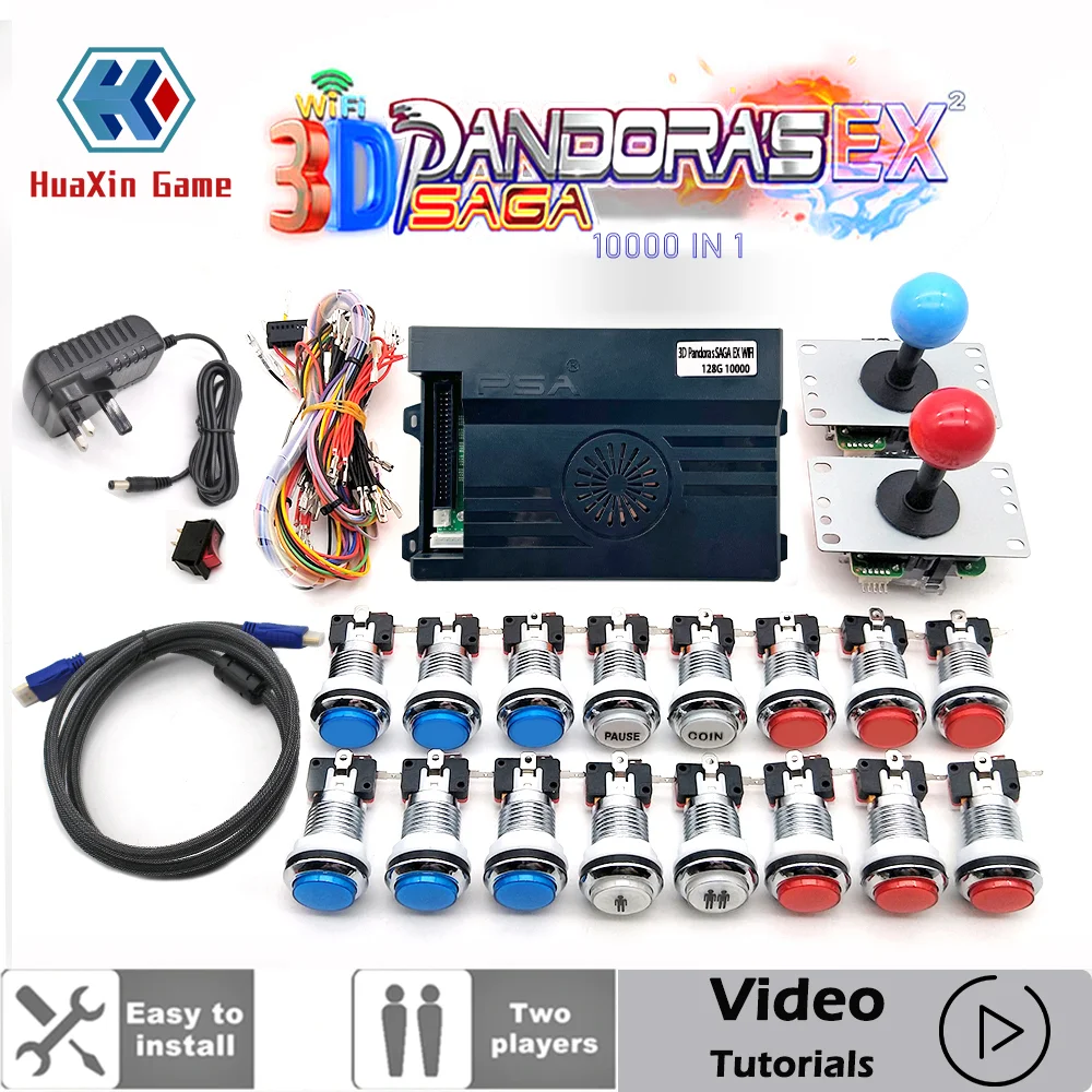 

10000 in 1, Pandora Saga-3D Copy SANWA Chrome Joystick, Push Button, DIY Arcade Machine, Home Cabinet with Tutorial, 2 Player