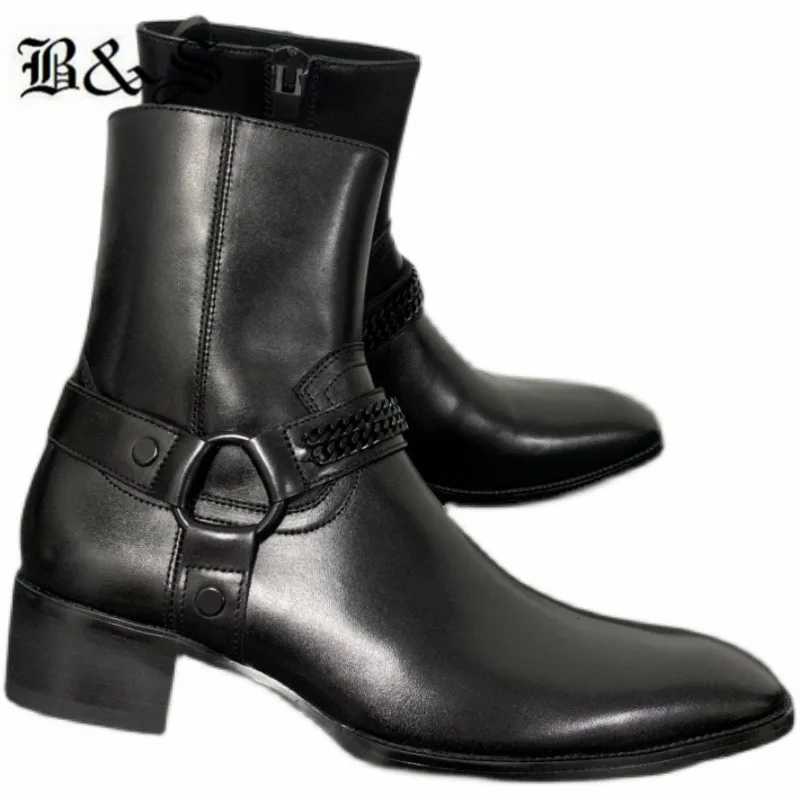 

Black& Street 2022 new designer luxury buckle strap ring pionted toe wyatt Boots harry denim Chelsea Botas handmade customized