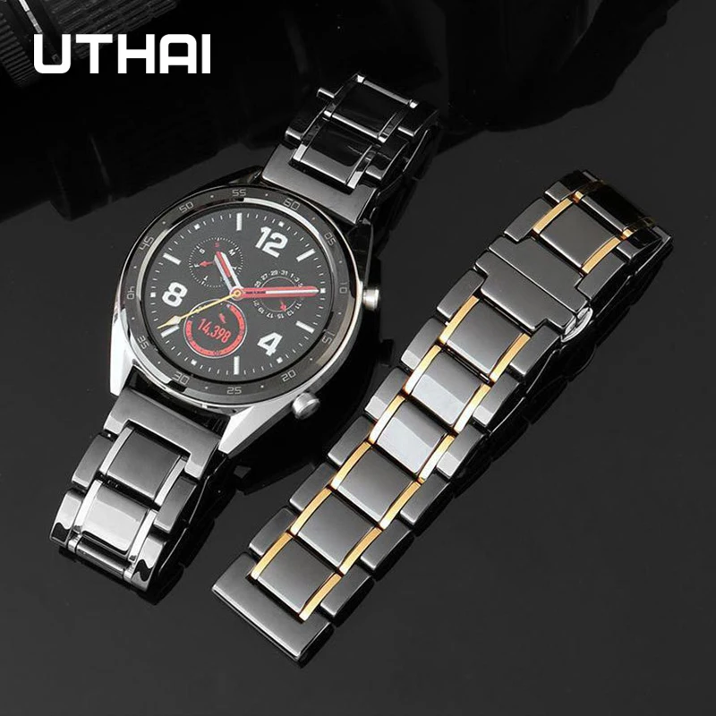 Five Beads Ceramic Strap Stainless Steel Watch Band 20mm 22mm For Samsung S3 46/Huawei GT UTHAI C09