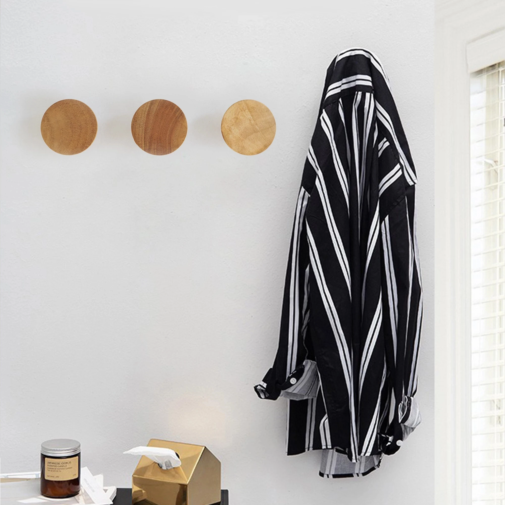 

MFYS Wall Mounted Clothes Hooks Natural Wood Bathroom Accessories Coat Hook in the Hallway Wall Keys Holder Hat Scarf Towel Hook