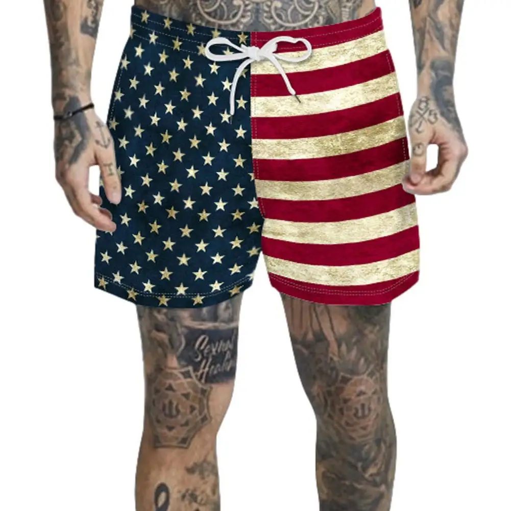 independence Day Shorts Quick dry Elastic band Drawstring pocket beach pants loose Shorts summer Breathable US flag men Shorts