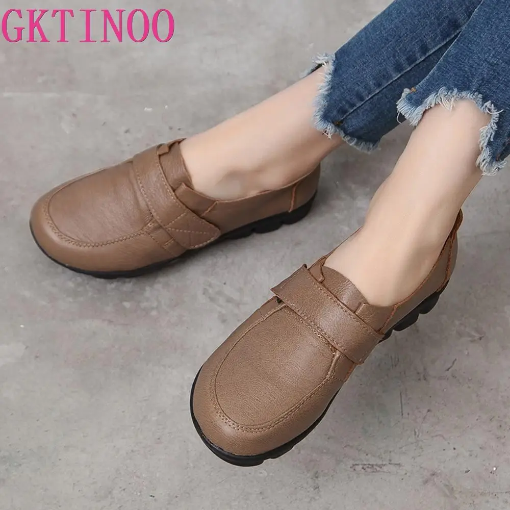 GKTINOO Spring Ladies Genuine Leather Handmade Shoes Women Hook &Loop Flat Shoes Women 2024 Autumn Soft Loafers Flats