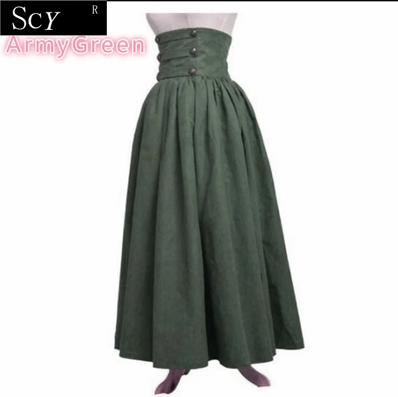 Woman\'s  Medieval Elegant Skirt Solid Hight Waist Middle Ages Renaissance Costumes Vintage Swing Pleated Skirts