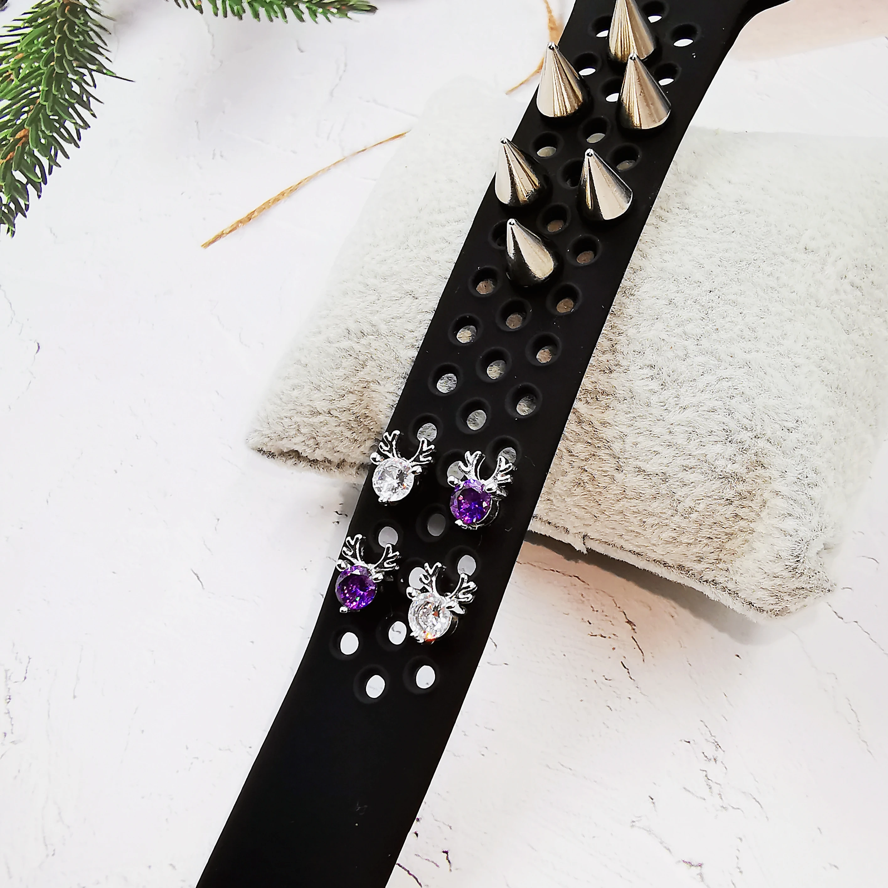 กวาง Charms ตกแต่งแหวนสำหรับ Apple นาฬิกาเครื่องประดับเพชรสมาร์ทนาฬิกาซิลิโคนสายคล้องคอสำหรับ Iwatch สร้อยข้อมือ