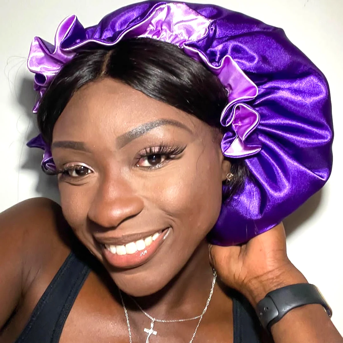 

1Pc Unisex Silky Night Sleep Hats Double Layer Head Cover Fashion Shower Cap Silky Satin Bonnet For Women Head Cover Hat