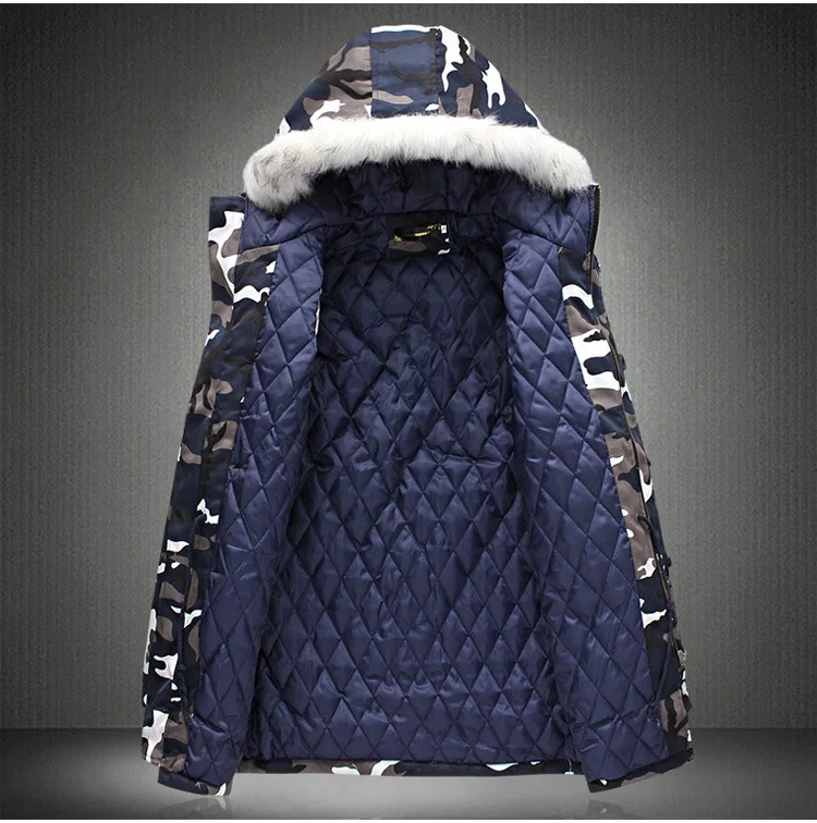 Winter Coat Men Parka Homme 5XL Camouflage Parka Mens Winter Jacket Men Big Fur Collar Fashion Middle Long Coats