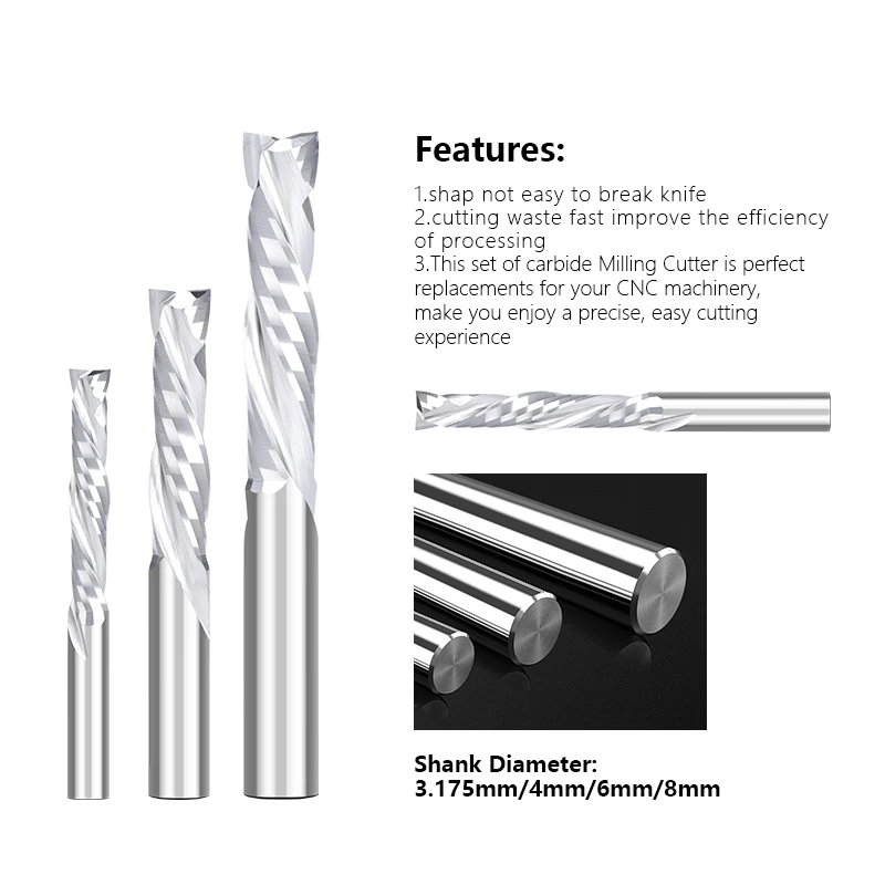 XUCHUAN Milling Cutter 3.175-12mm Shank UP DOWN Cut 2 Flute Compression Cutter Milling Tool For Wood CNC Router CNC Bit End Mill