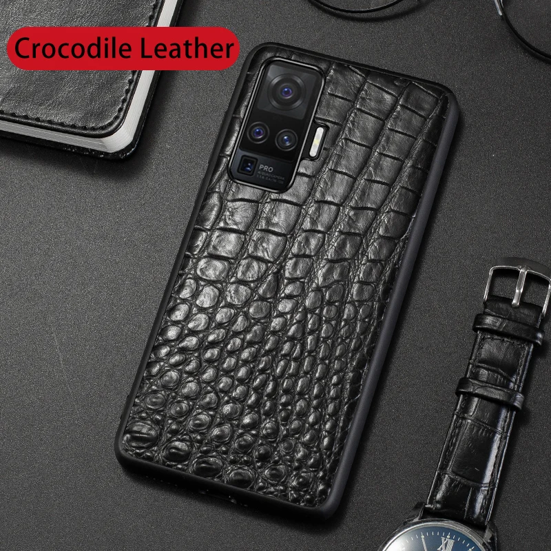 Natural Crocodile Leather Phone Case For VIVO X70 X60 X50 X30 X23 X27 NEX 3 For iQOO 8 Pro Cases Luxury Alligator Belly Cover