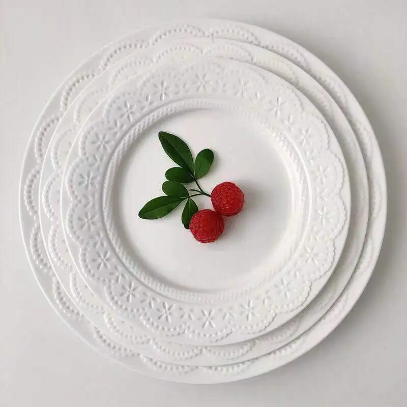

White small floral lace embossed tray Nordic ins atmospheric dessert afternoon tea tray platos plate plateau de service