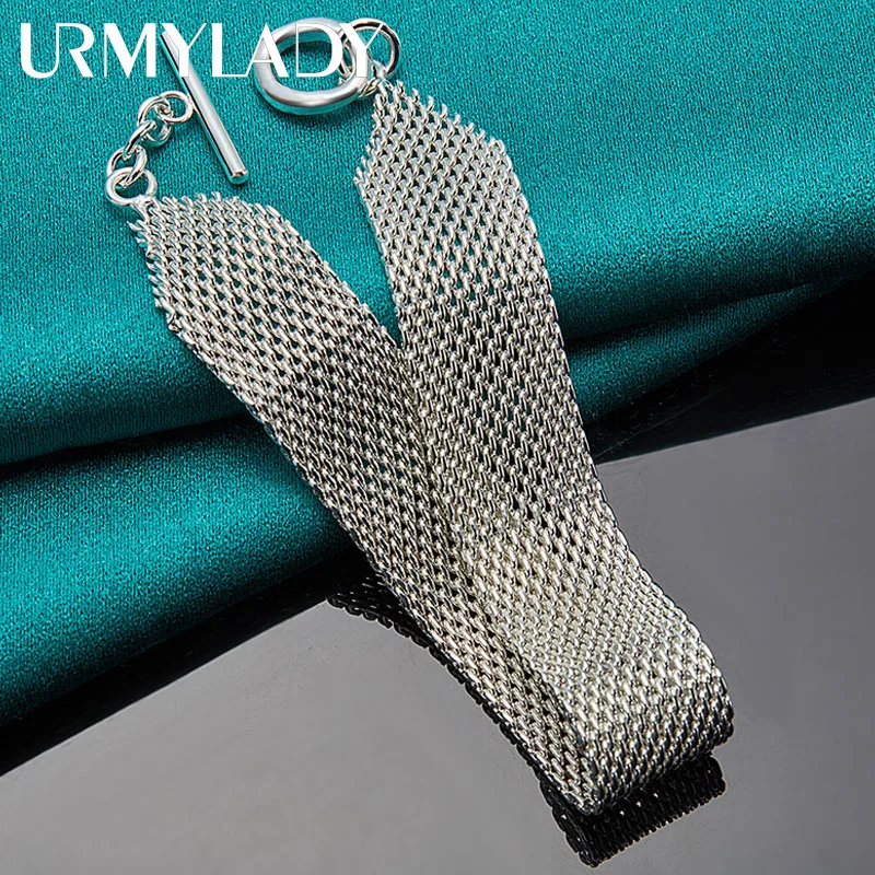 

URMYLADY 925 Sterling Silver Woven Chain Bracelet For Women Wedding Party Fashion Jewelry