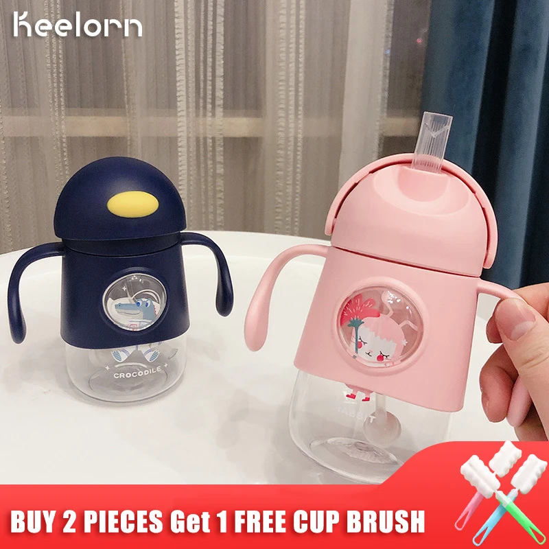 Keelorn 350ml Baby Learn Drink Bottle Tritan Children Straw with Handle Prevent Leakage Large Capacity Portable Milk Water Bottl