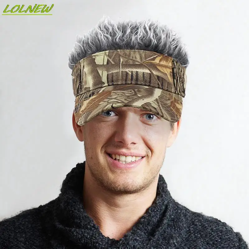 Men Cap Hat Casual Camouflage With Spiked Hairs Wigs Visor Hat Sunshade Adjustable Sun Visor Baseball Cap  Baseball Hip Hop Hats