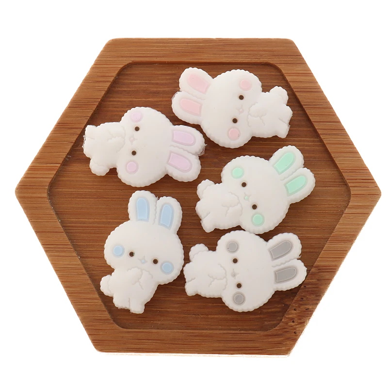 Rabbit Rodent Silicone Beads 50pc Baby Teether Bunny Infant Chewable Teething Necklace Pendant DIY Pacifier Soothe The Chain Toy