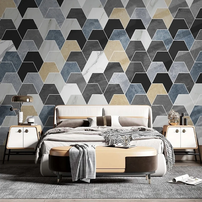 

Custom Any Size Wallpaper 3D Self-Adhesive Modern Minimalist Marble Pattern Geometric TV Background Wall Paiting Sticker Papel D