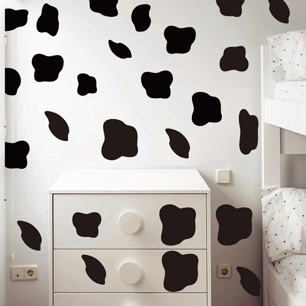 50Pcs Cartoon Cow Spot Wall Sticker Nursery Kids Room Animal Milk Cow Skin Dot Wall Decal Bedroom Play Room Vinyl Decor