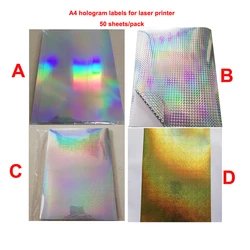 A4 Hologram Label Paper Blank Shinny Powder Spot Gold / Silver / Grids / Flat Pattern Sticker for LASER Printer