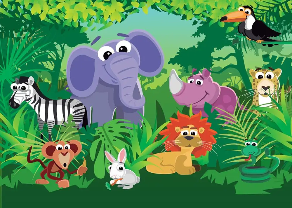 Capisco Photography Backdrop Cartoon Zoo Animals Banner rainforest Safari Background Children Birthday party Portrait Studio