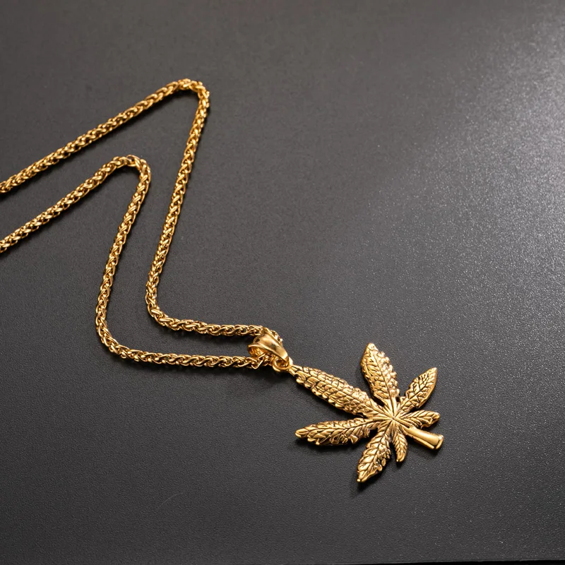 Maple Leaf Necklace Hemp Tree Leaf Pendant Necklaces Stainless Steel Gold/Silver Charm Chain Necklace Jewelry For Women Men