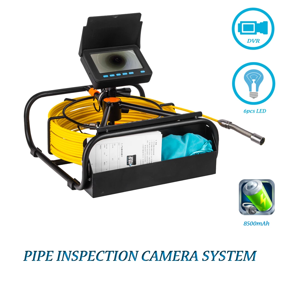 

10-50m 17mm Sewer Inspection Video Camera, 4.3inch Drain Pipeline Industrial Endoscope System Support Recording 8500mAh Battery