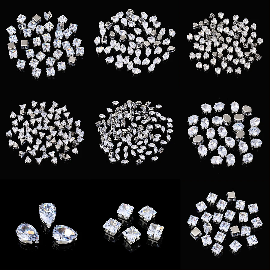 10pcs strass Sew on Clear cubic Zircon Crystal Zirconia Sewing On rhinestones DIY Jewelry garments Accessories Decorations