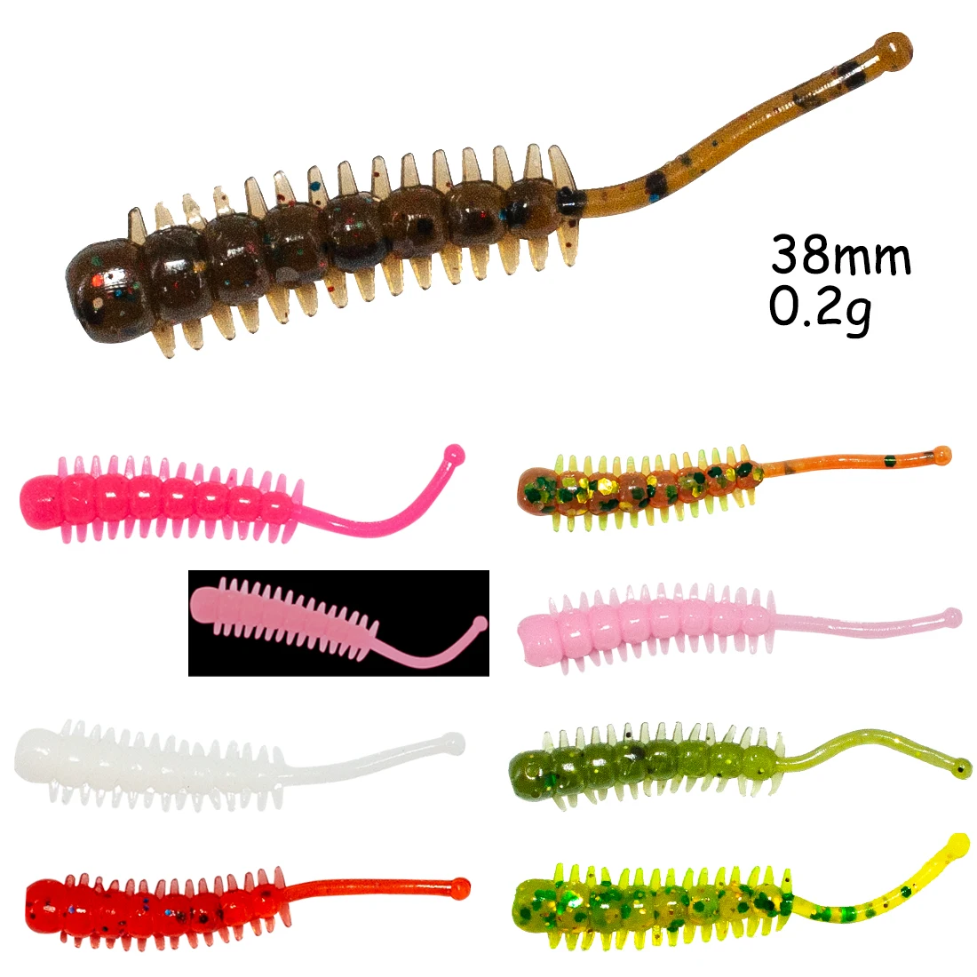 Edible Silicone Bait Hiroko Sinking Soft Lures Micro Caterpillar 38mm 0.2g 10pcs Jig Head Drop Shot Carp Fly Rock Fishing Lures