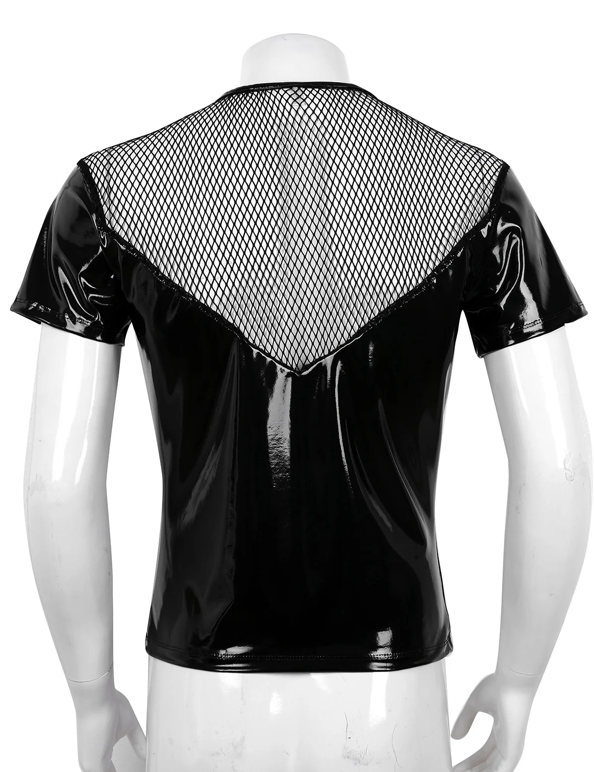 Mens Steampunk Zipper Jacket Faux Leather Splice Fishnet Muscle T-Shirts Shirt Short Sleeve Undershirts Tops Party Clubwear