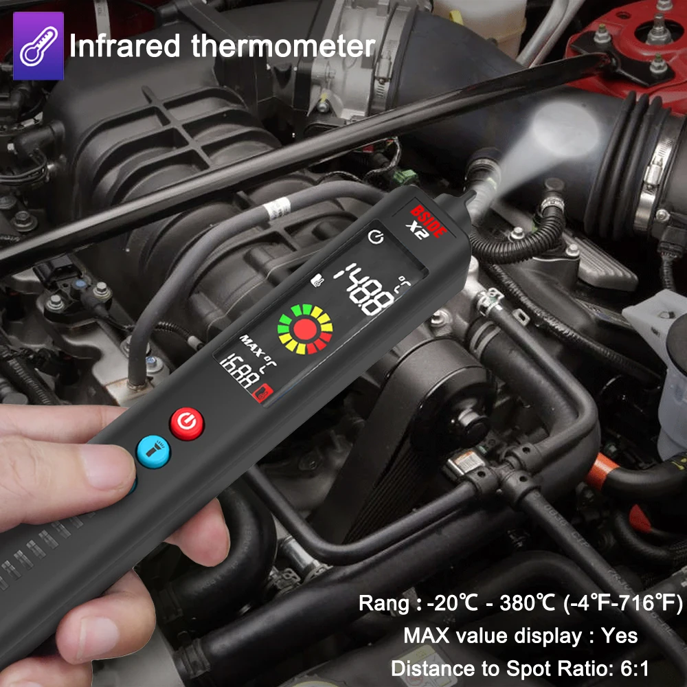BSIDE X1 X2 multimetro digitale termometro a infrarossi schermo LCD a colori con torcia elettrica resistenza di tensione senza contatto Tester Hz