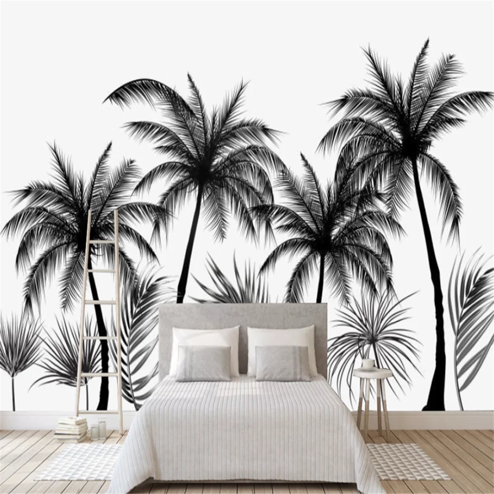 XuesuCustom Wallpaper Black and White Big tree Tropical Rainforest Coconut Tree modern TV Sofa Background wall 3d Wallpaper