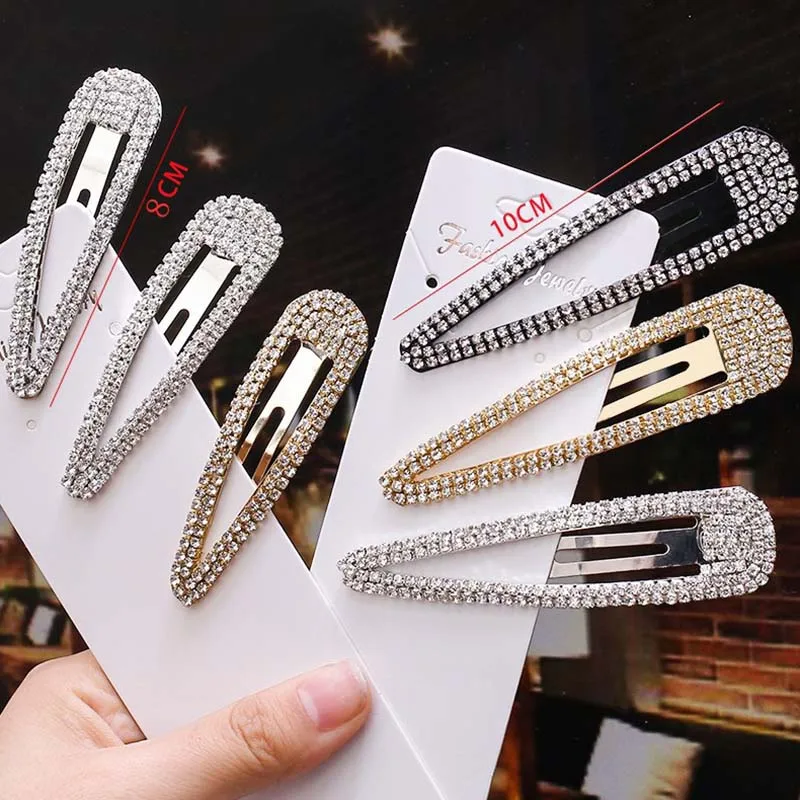 Rhinestone Crystal Snap Hair Clip Women Girls Hairgrips Party Prom Hair Jewellery Simple Hairpin