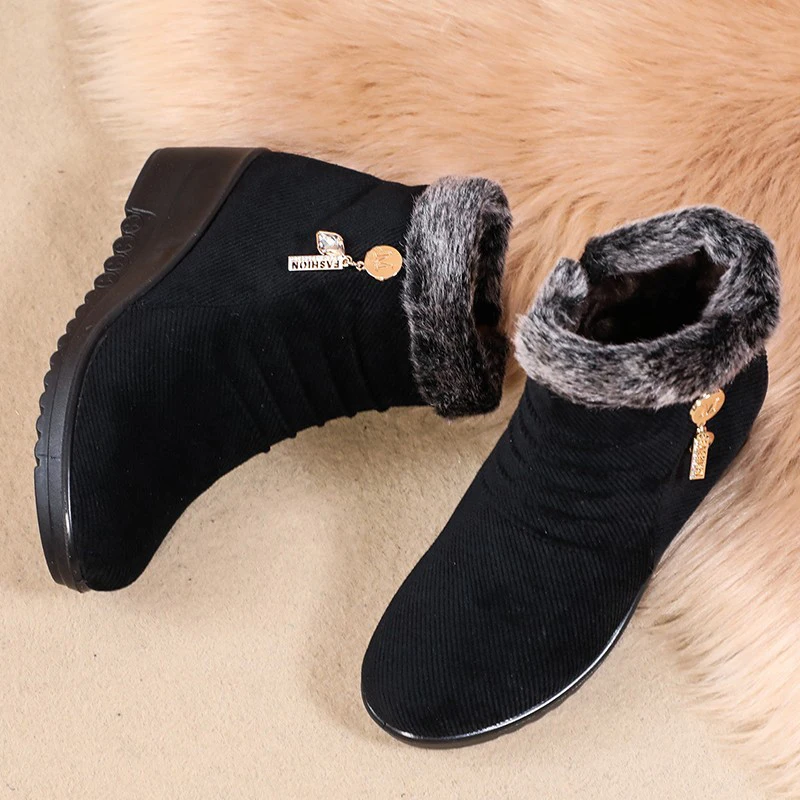 Middle-Aged and Elderly Women\'s Warm Cotton Shoes Snow Boots Winter Plus Velvet Warm Slope with Cloth Shoes Snow Boots