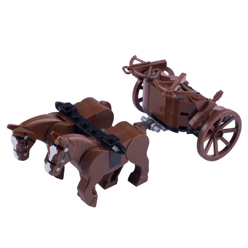 MOC Medievale Militare Cavallo da Guerra Building Blocks Castello Cavaliere Slitta Bue Carrello Carrelli Nani Legno Verdura Arma Mattoni Giocattolo Regali