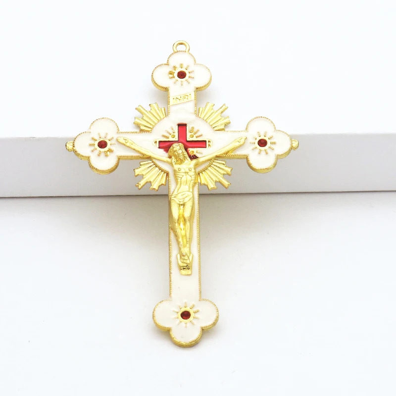 Gold Catholic INRI Budded Wall Crosses Christian Latin Cross Fleuree Prayer Church Decor Hanging Crucifix