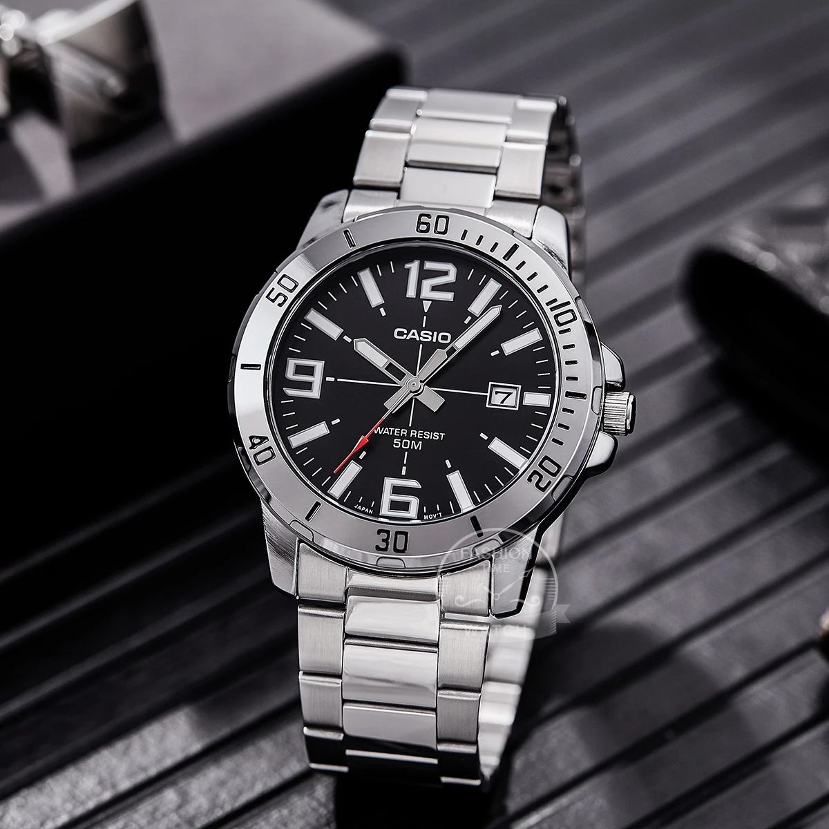 Casio-reloj analógico de cuarzo para hombre, accesorio de pulsera resistente al agua hasta 50m con calendario, complemento masculino deportivo de