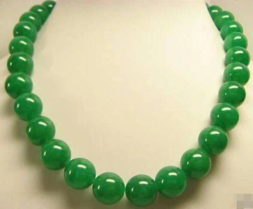 BEAUTIFUL NATURAL GREEN 10MM ROUND BEADS NECKLACES 18