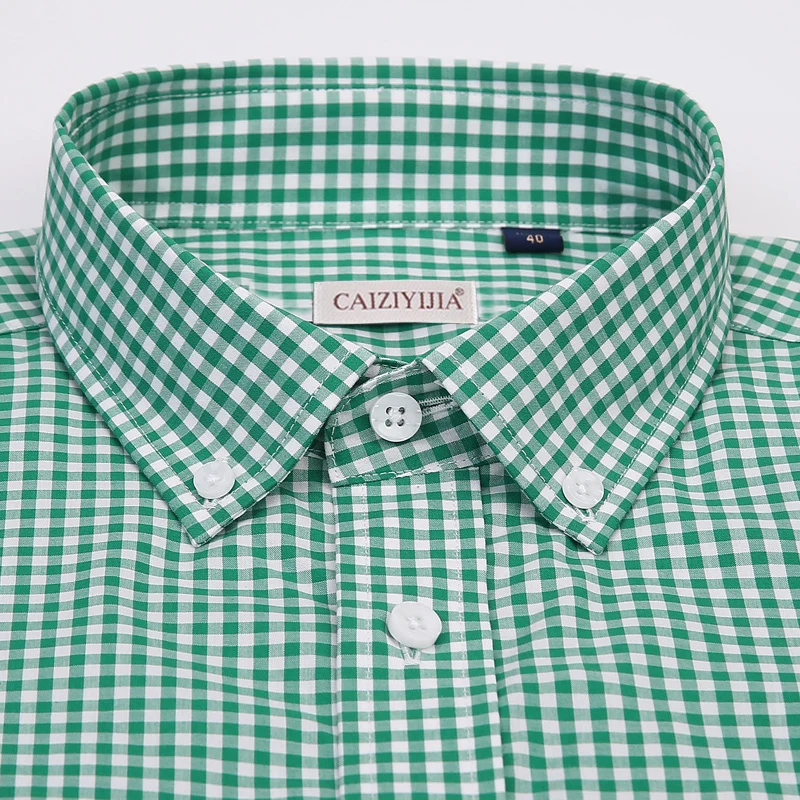 Men's Summer Short Sleeve Plaid Checkered Shirt Pocket-less Design Wrinkle Free Casual Standard-fit Gingham Cotton Shirts