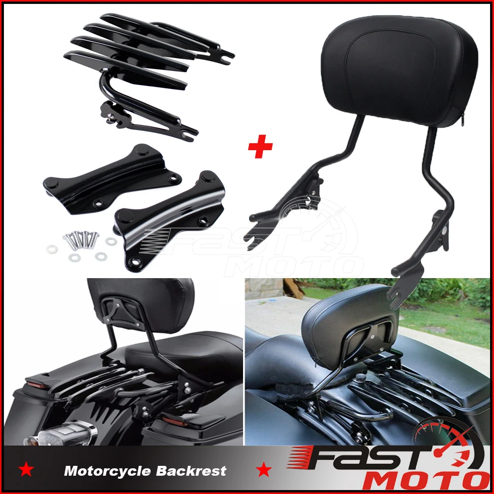 Motorcycle Detachable Backrest Sissy Bar Luggage Rack For Harley Road King Street Glide Special CVO FLHR FLHX FLHXS 2014-2019