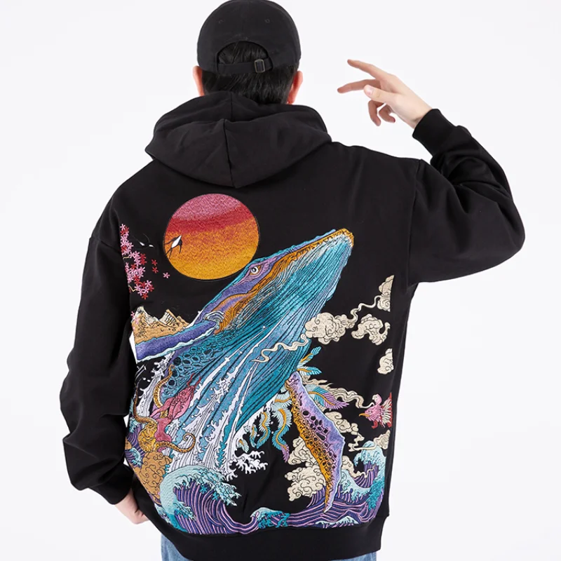 Heavy Embroidery Craft Hooded Men's Sweater 2021 New Country  Fat Pullover Hoodies Men Oversized Sweatshirt Harajuku