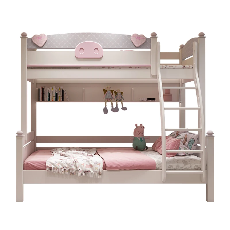 All solid wood  high and low bed children's bed girl princess bed multi-functional solid wood bed two-layer twin bed