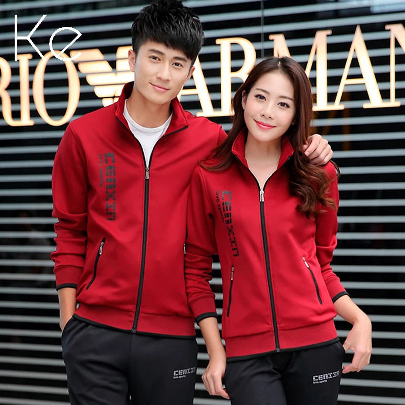 

KE506 Autumn and winter couples unisex sports suit sweater men women running sportswear Fiber Polyester two-piece warm tracksuit