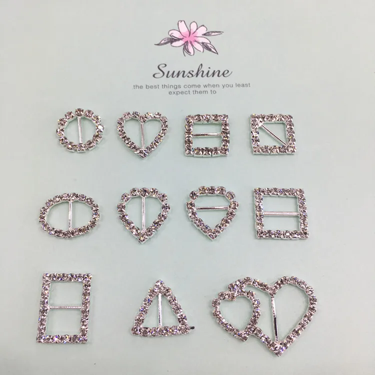 10pcs/lot Heart Round Square Oval Rhinestone Buckles for Hair DIY Jewelry Accessories Wedding Card Ribbon Decorative Buckles