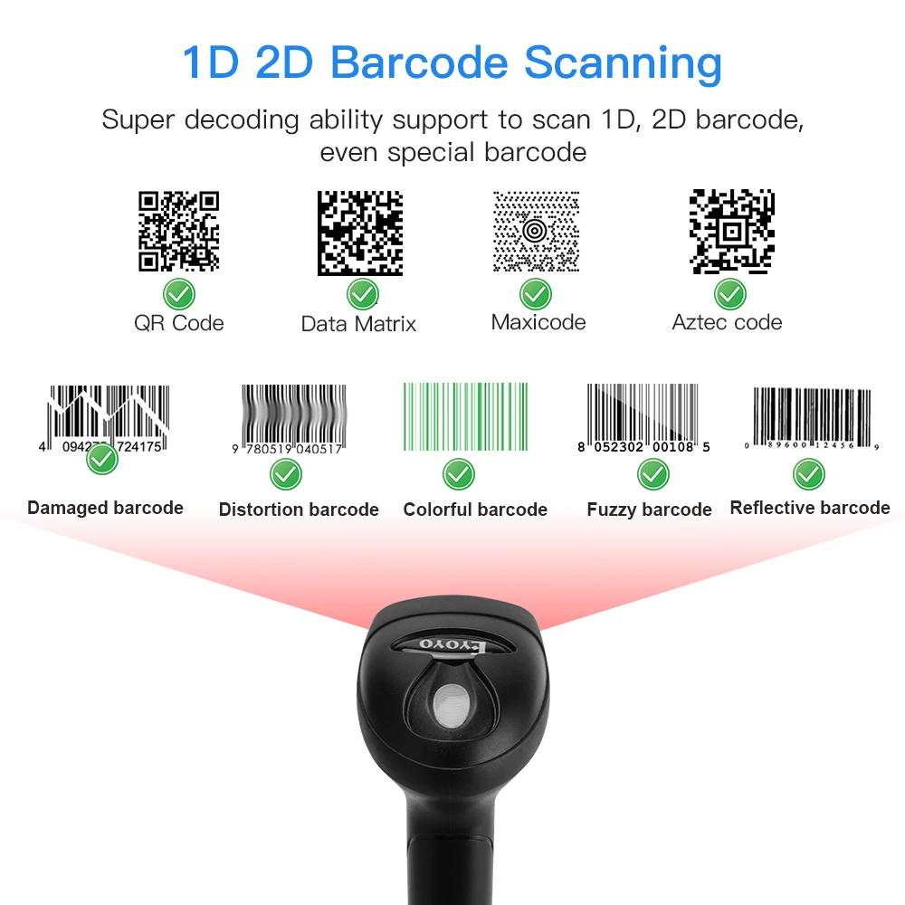 Eyoyo Wired QR 2D barcode scanner handheld USB Wired Bar Codes Reader CCD  Data Matrix Bar Code Image Automatic Scanner BARCOD