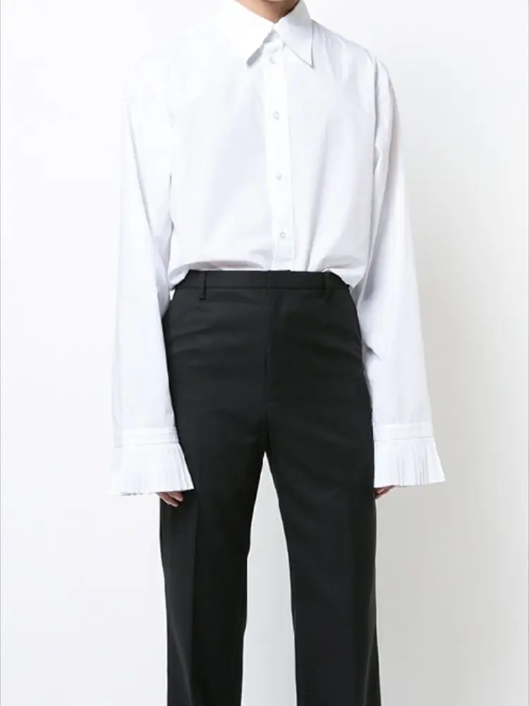 Men's Long Sleeve Shirt Spring And Autumn New Plain Color Pointed Collar Fashion Personality Sleeve Loose Fashion Shirt