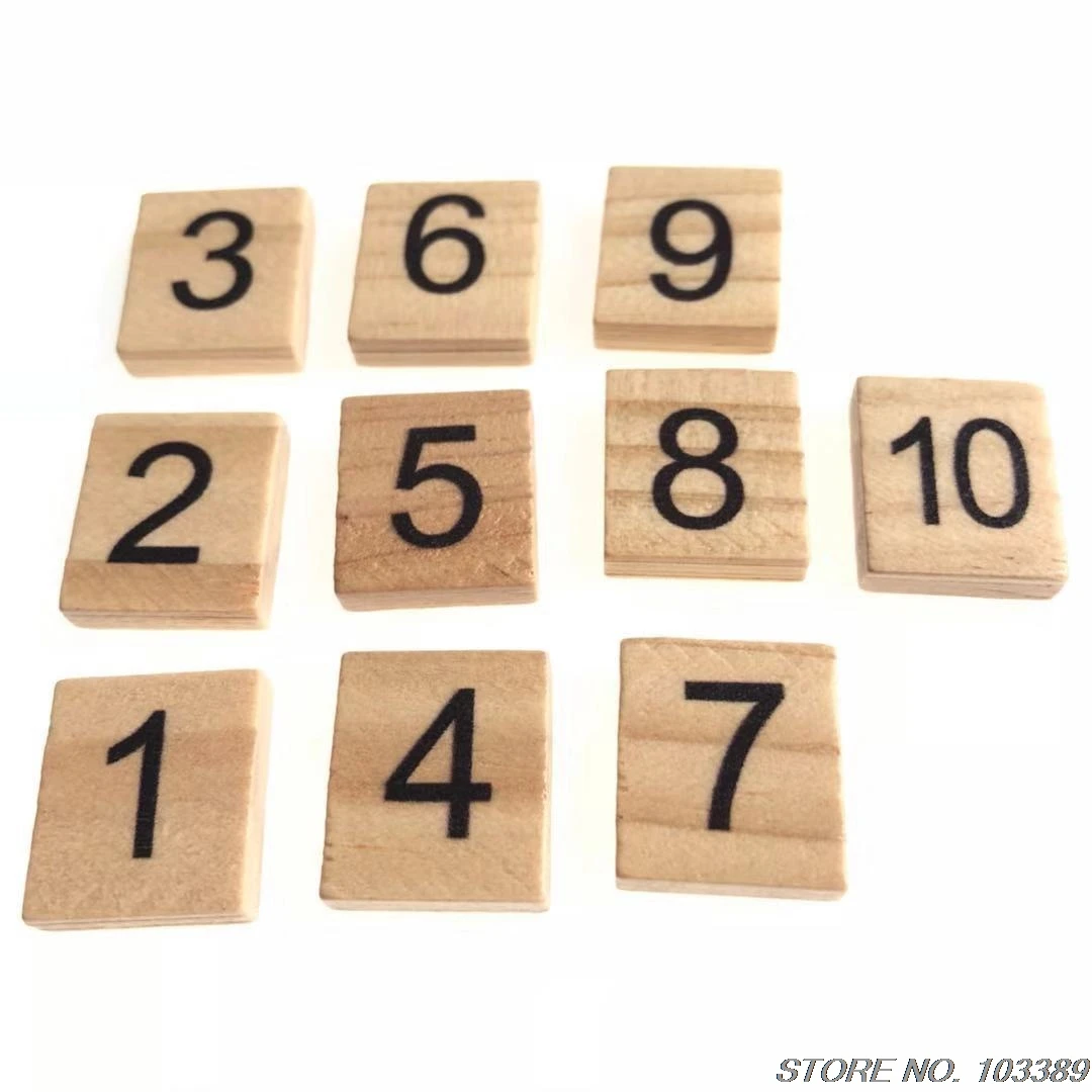 20bags of 10pcs/pack natural wood color varnished wooden tiles, number tile,wooden numbers form 1 to 10 per pack