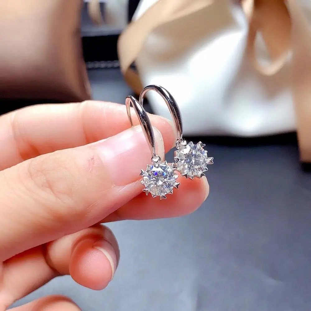 

925 sterling silver earrings Classic style Diamond jewelry Mosan diamond 2CT Circular 6.5mmx2 earrings Wedding Party gift ea